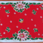 Three Poinsettias with gold, red, green bells