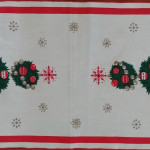 Topiary trees with red ribbons